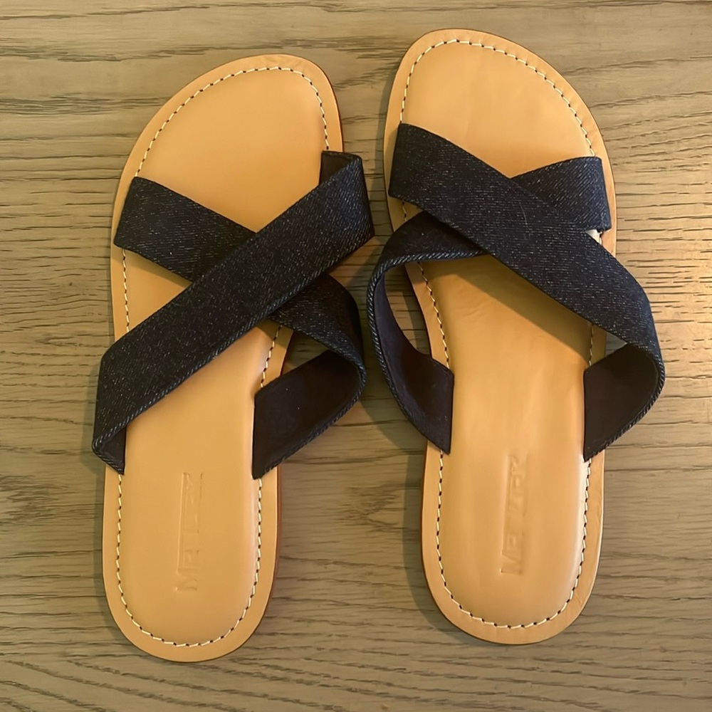 Mr. Turk MENS SLIDES SANDALS gently used Blue Denim Straps SIZE 13 Shoes